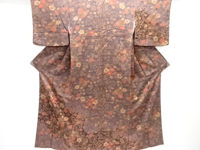 JAPANESE KIMONO / TSUKESAGE KOMON / FOLDING FAN & PLANT